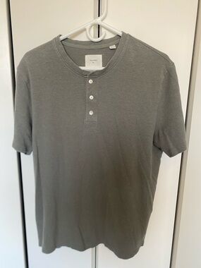 Billy Reid Men's Gray Hemp-Cotton Short-Sleeve Henley Tee XL